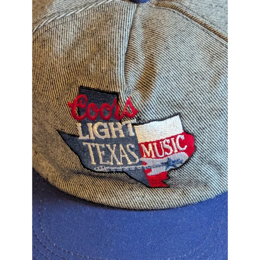 Vintage Coors Light Beer Hat Snapback Cap Texas Music Guitar Western Rodeo Denim